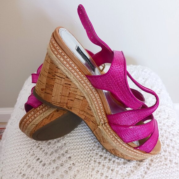 White House Black Market Shoes - White House Black Market Fuchsia Pink Cork Wedge Sandals Size 8